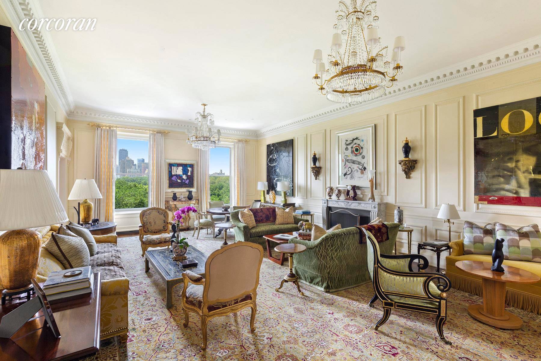 This impressive triple mint residence in one of Rosario Candela's most prestigious prewar cooperatives enjoys spectacular views of Central Park and the City's skyline with 90 feet of frontage on ...