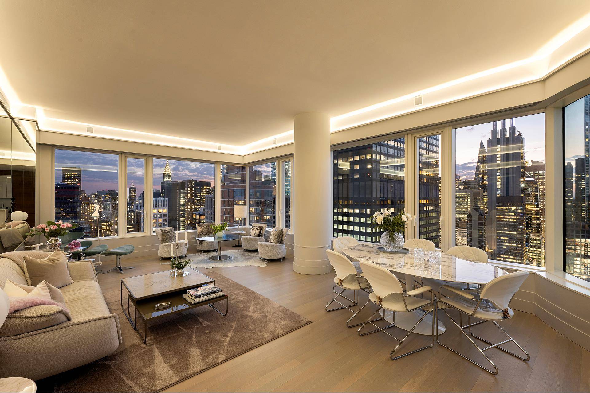 Perched high above Billionaires Row, this upgraded and custom condo has unbeatable views of Central Park, the East River, Hudson River, and the Downtown Skyline.