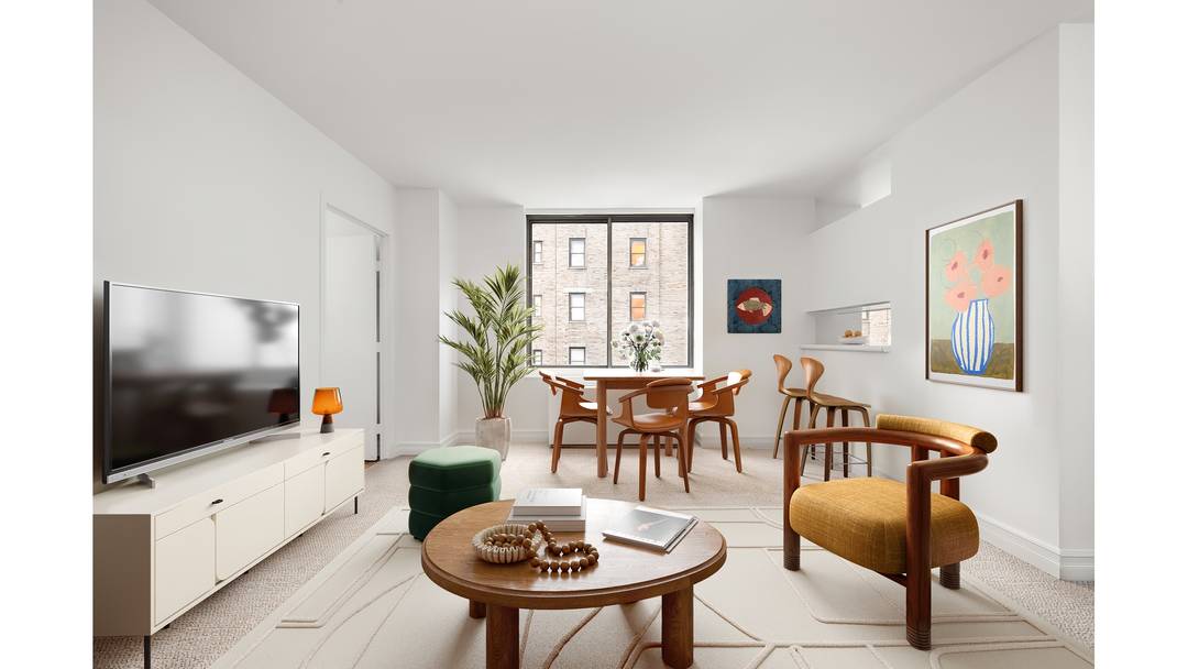 Rare, extra large one bedroom currently configured as a converted two bedroom apartment with excellent light through southern and western exposures.