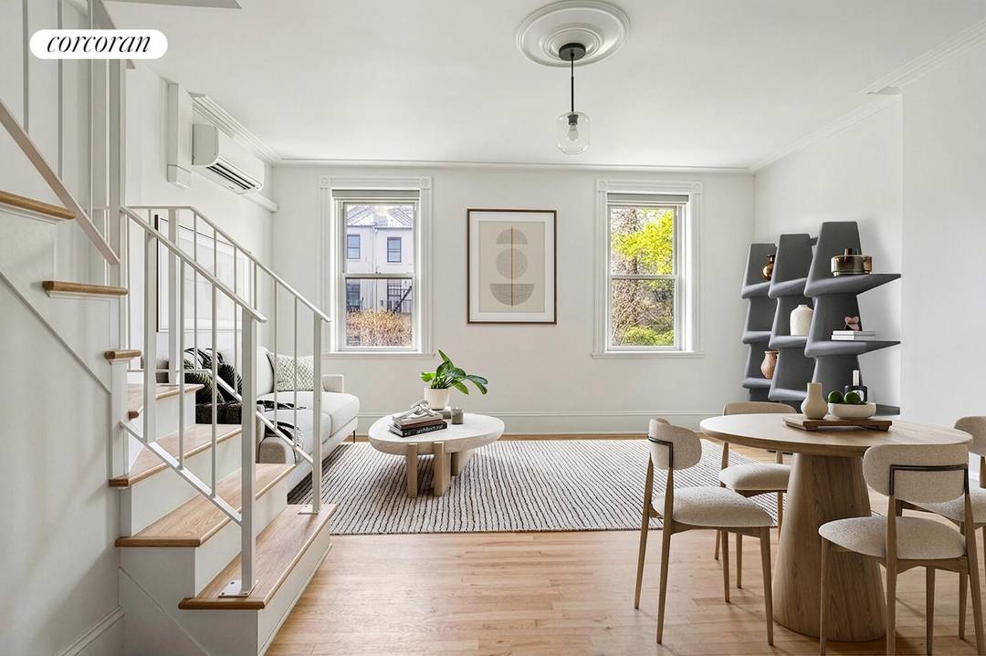 Just one flight up, this south facing duplex sits on one of Park Slope's most coveted blocks and delivers prewar charm with a gut renovation completed in 2024.