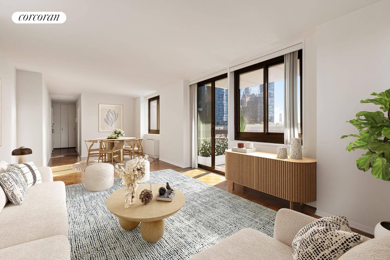 Discover elevated city living in this sun filled 21st floor corner residence at the sought after Colonnade Condominium, just steps from Columbus Circle and Central Park.