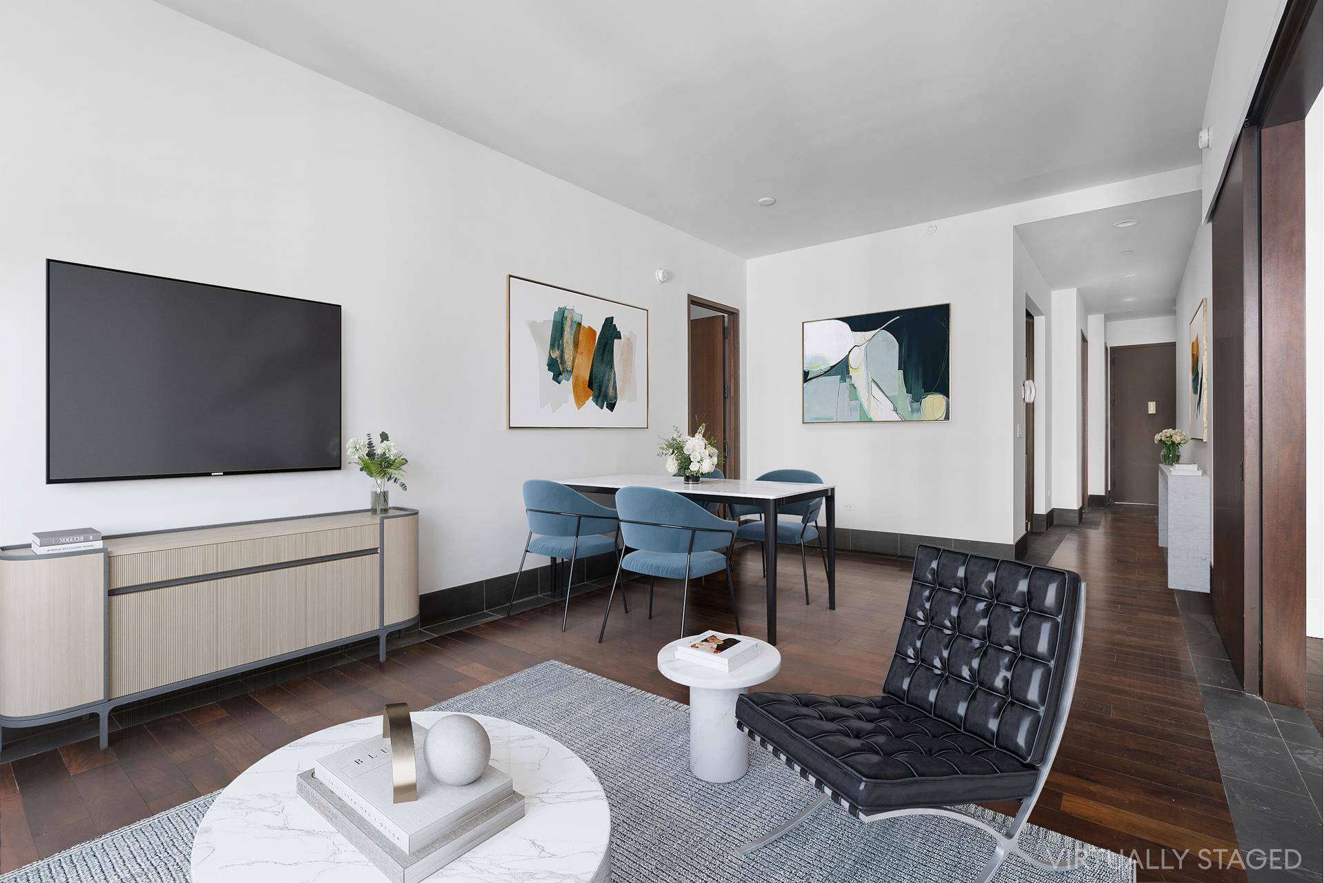 This exquisite 1, 500 square foot residence features two bedrooms and two and a half baths, boasting captivating decor and inviting spaces for entertainment.
