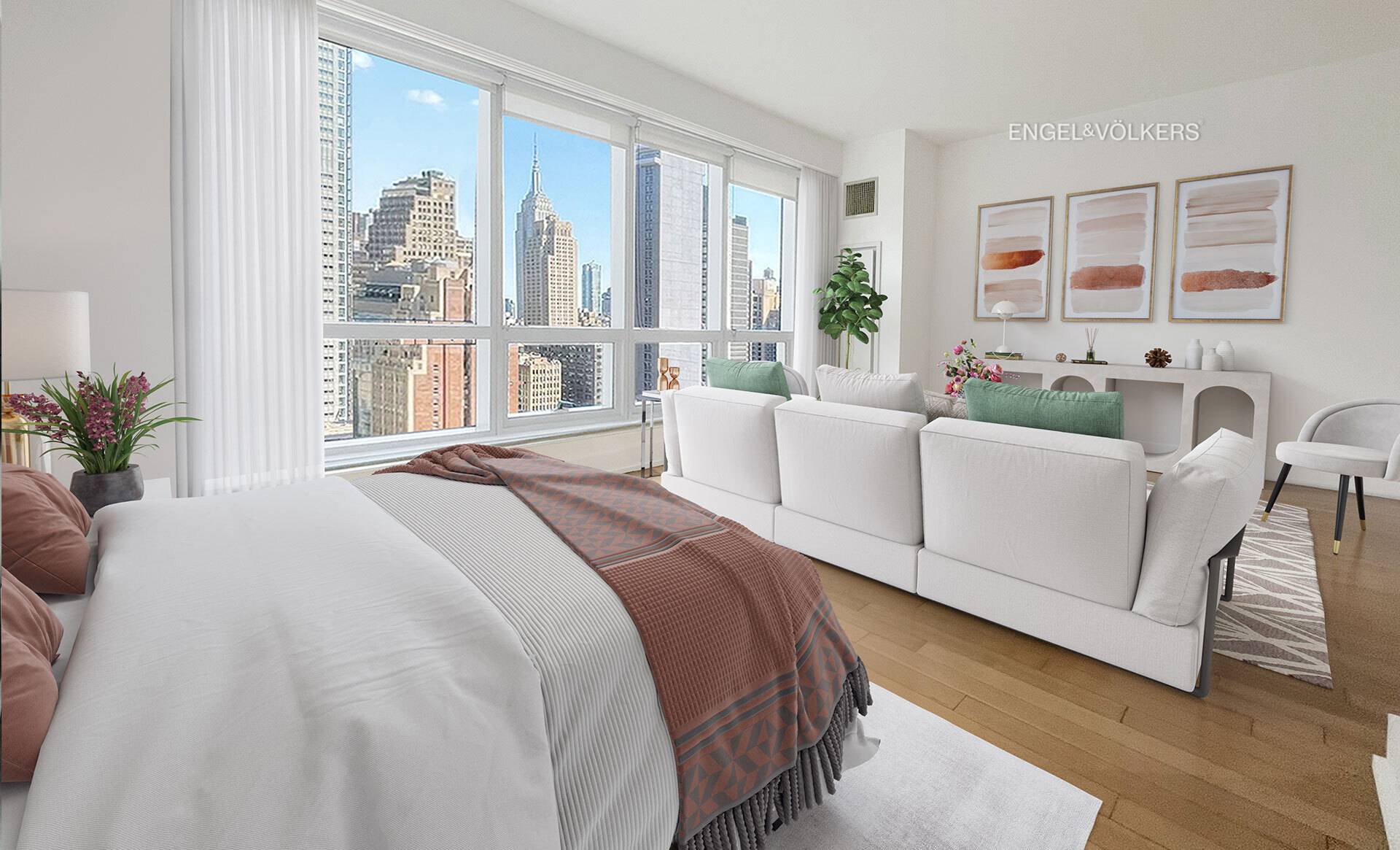 Prime Midtown Manhattan Hudson Yards meets the Theater District Gorgeous, Impeccably Maintained and Spacious L Shaped Alcove Studio wrapped in Floor to Ceiling Windows with Views of the Empire State ...