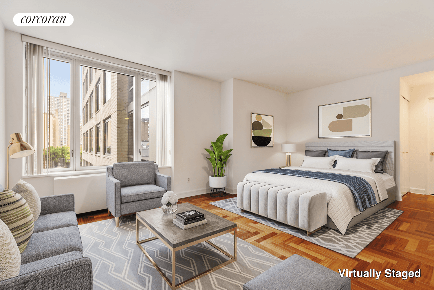 Very Spacious Alcove Studio at 220 Riverside Boulevard, where modern comfort meets timeless elegance and offers a blend of sophistication and functionality.
