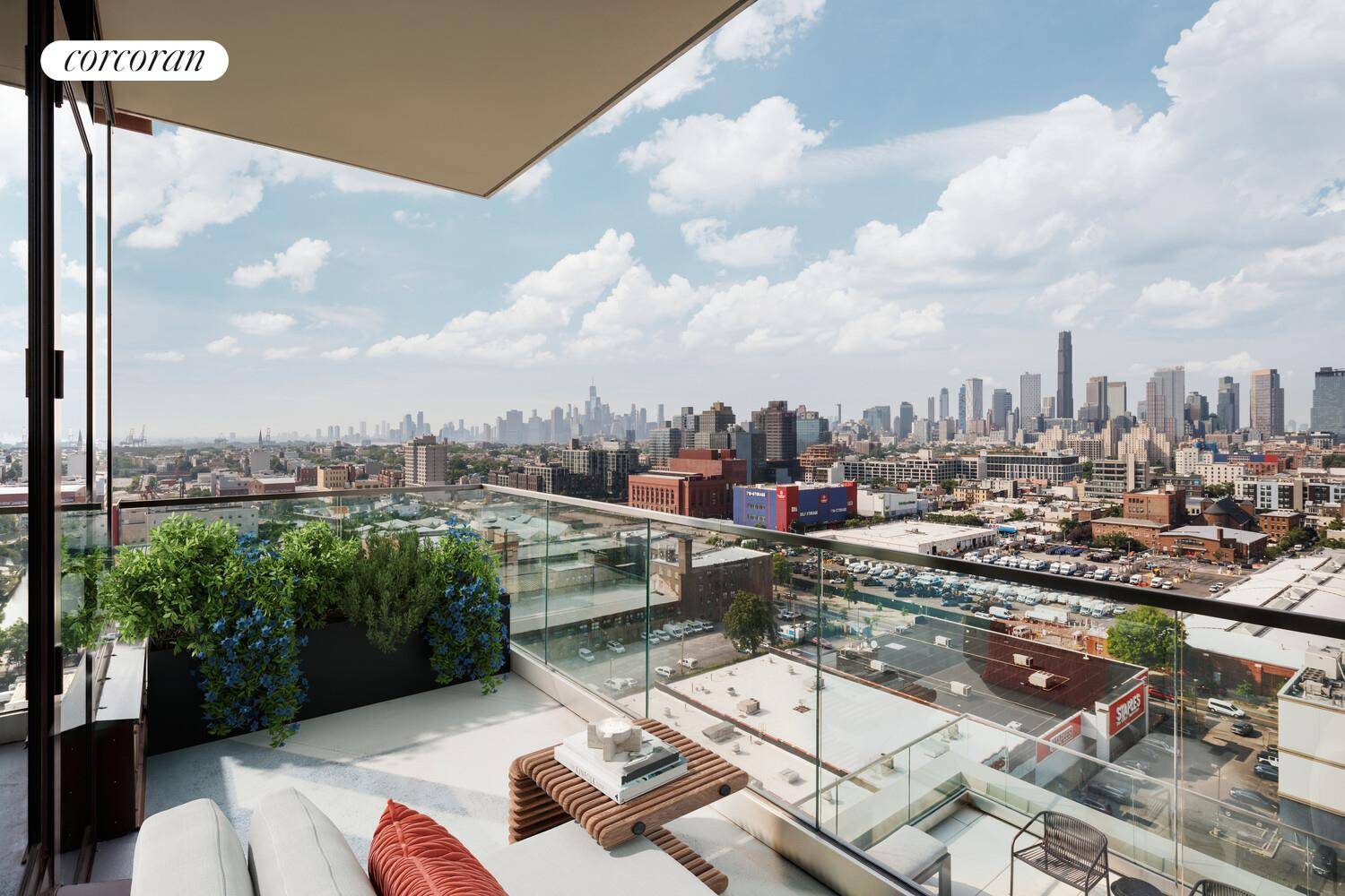 Northern Facing, Limited Edition Designer Penthouse two bedroom 2 bath with a massive private balcony, boasting panoramic views of Park Slope Lower Manhattan, Downtown Brooklyn and NY Harbor.