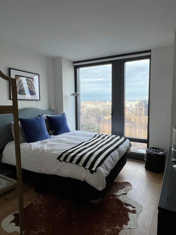 Rent Stabilized large 1 bedroom, 1 bathroom apartment on high floor with w d in unit plus large walk in closet.
