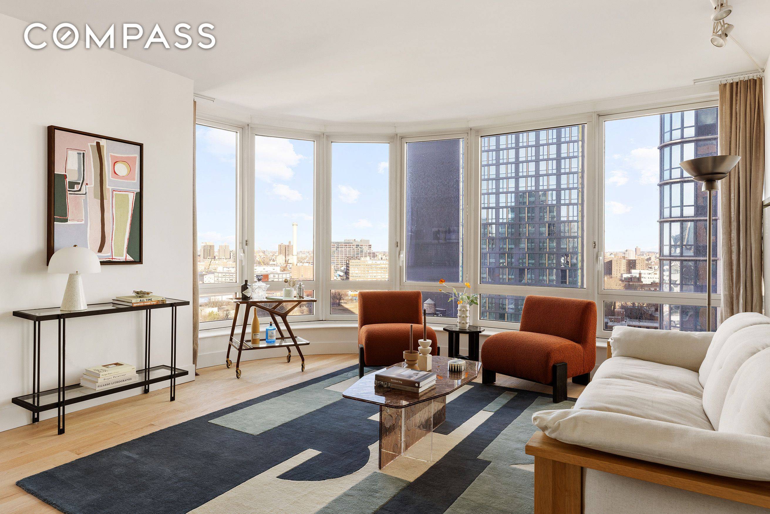 Soaring above Downtown Brooklyn on the 17th floor, this light infused 2 bedroom, 2 bathroom, generously scaled corner apartment with multiple exposures offers a perfect blend of style and functionality.