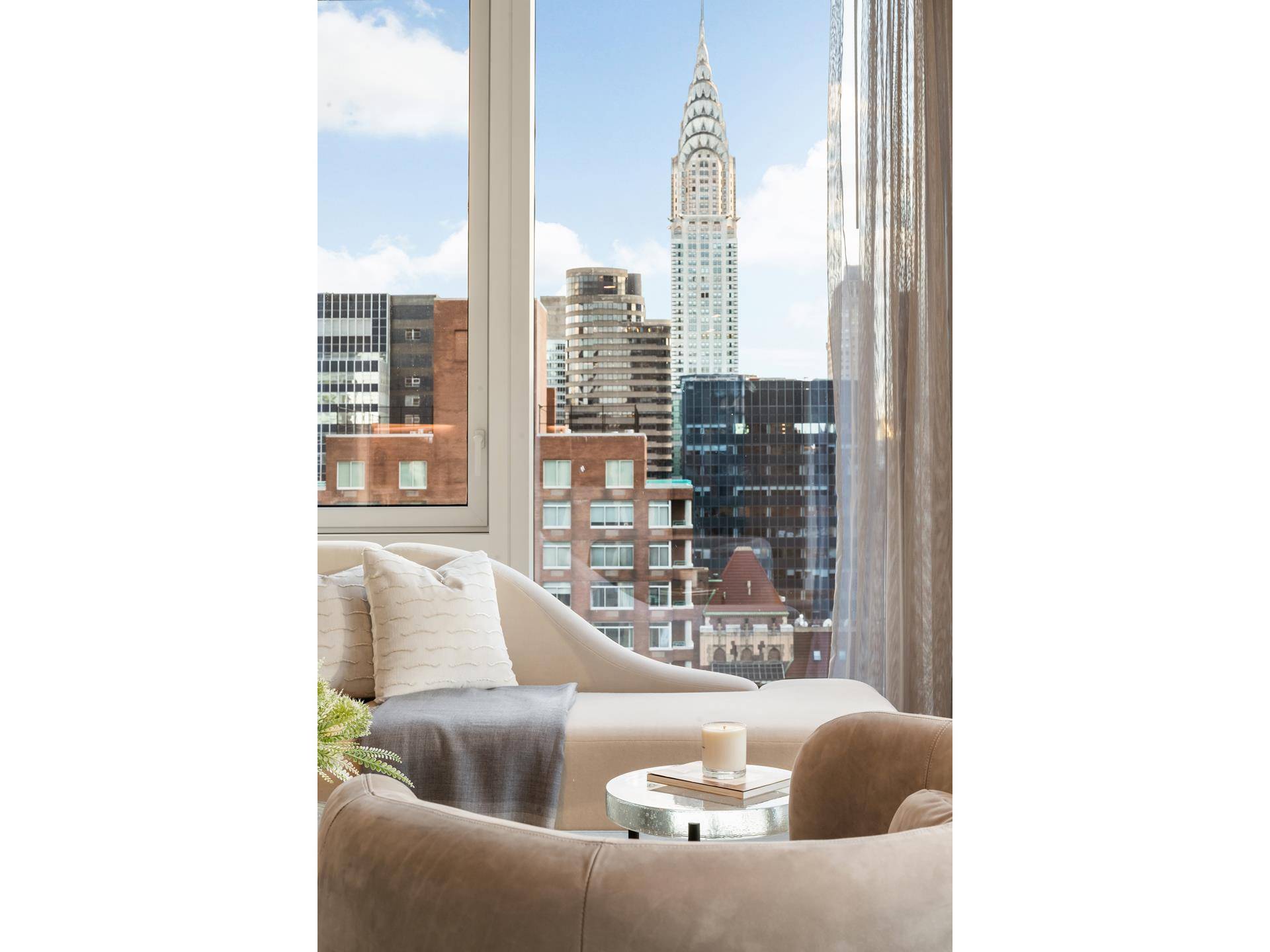 Immediate Occupancy. This expansive one bedroom, one and a half bathroom residence designed by Champalimaud offers northern, western, and southern exposures through floor to ceiling windows.
