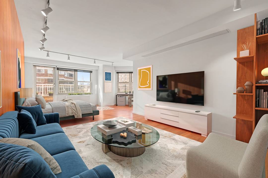 Residence 20M is a beautifully renovated, high floor, south facing, sun drenched alcove studio featuring a private terrace and an expansive, thoughtfully designed layout.