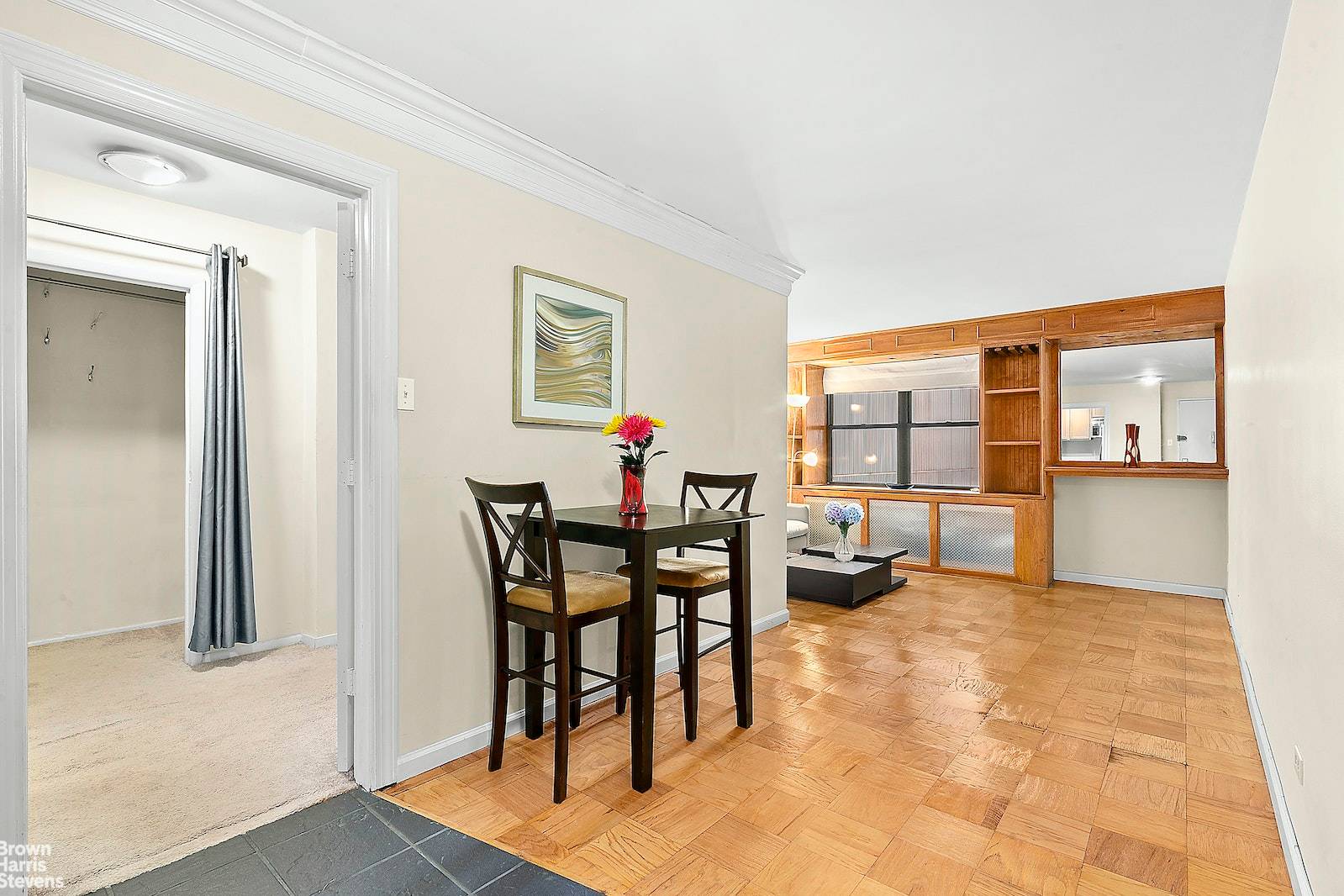 Quiet corner alcove studio converted into a one bedroom with big entry foyer, renovated custom kitchen with full size stainless steel appliances amp ; refinished windowed bathroom with pedestal sink ...