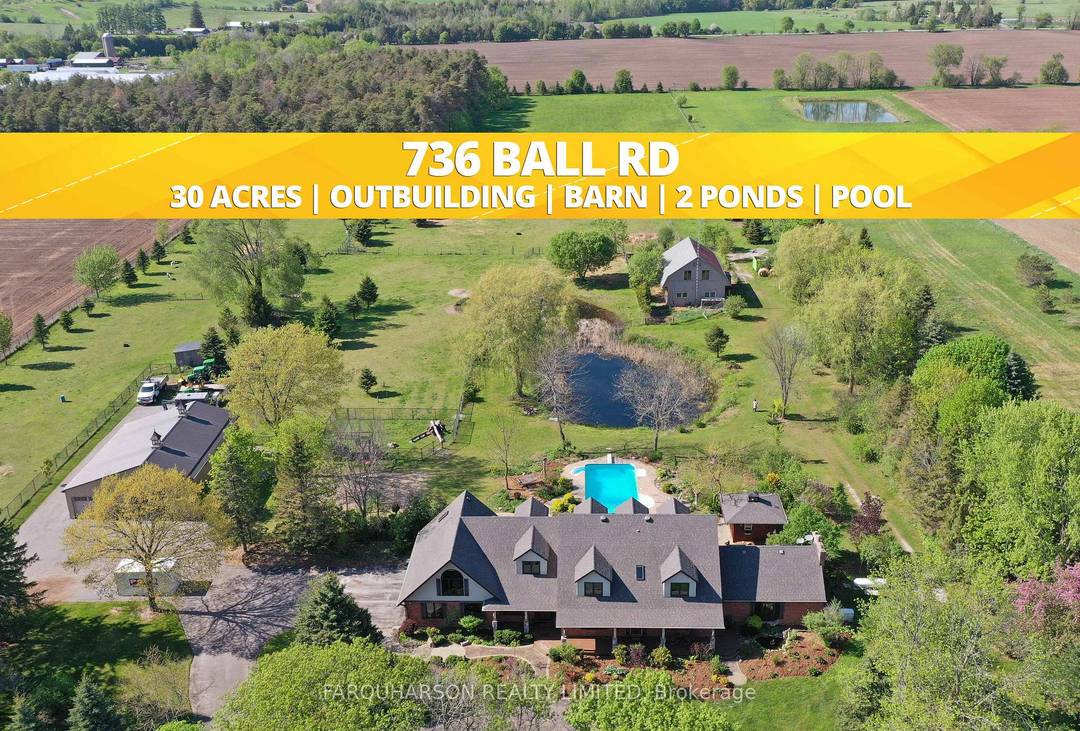 736 BALL RD 30 ACRES HEATED WORKSHOP BARN 2 PONDS INGROUND POOL POOL HOUSE ESTATE HOME.