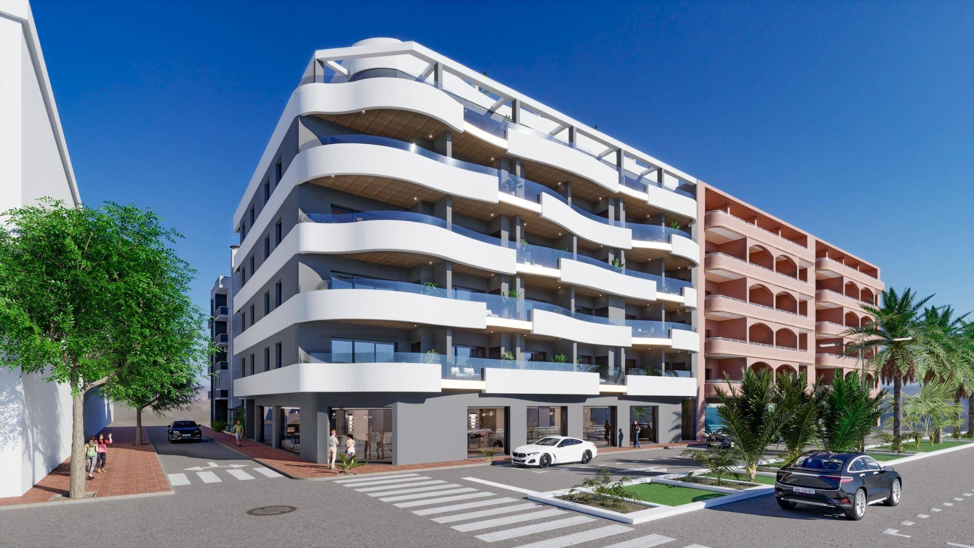 NEW BUILD PENTHOUSES IN TORREVIEJA New Build avant garde design five storey development in Torrevieja with 34 exclusive properties offers a variety of