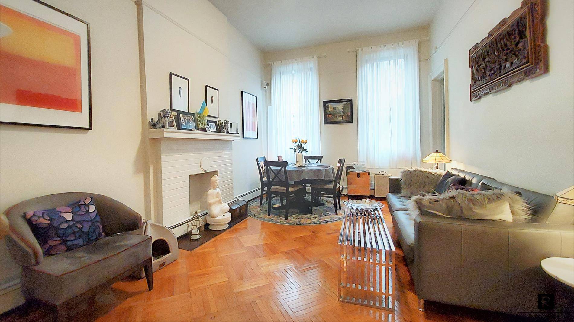 Spacious Sunny Pet Friendly 'Floorthrough 1 Bed Home Office Den' offers King Sized Bedroom in a Generously Proportioned Prewar Floorthrough Featuring a Windowed Kitchen w Dishwasher, Den Home Office with ...