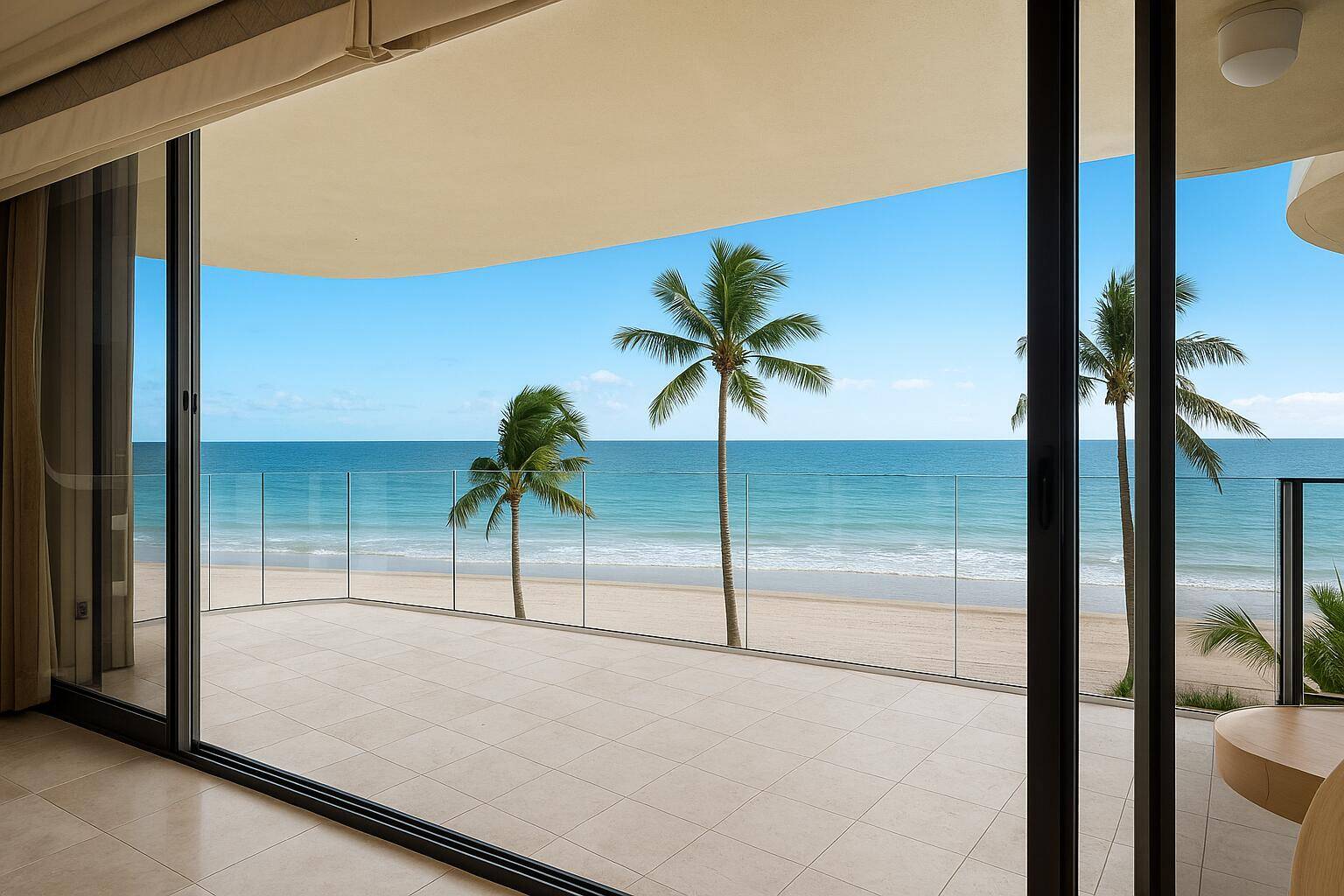 Experience luxurious coastal living at this corner residence in Ocean Towers, where natural light fills the space and a wraparound balcony offers breathtaking views of the Atlantic Ocean and Intracoastal.