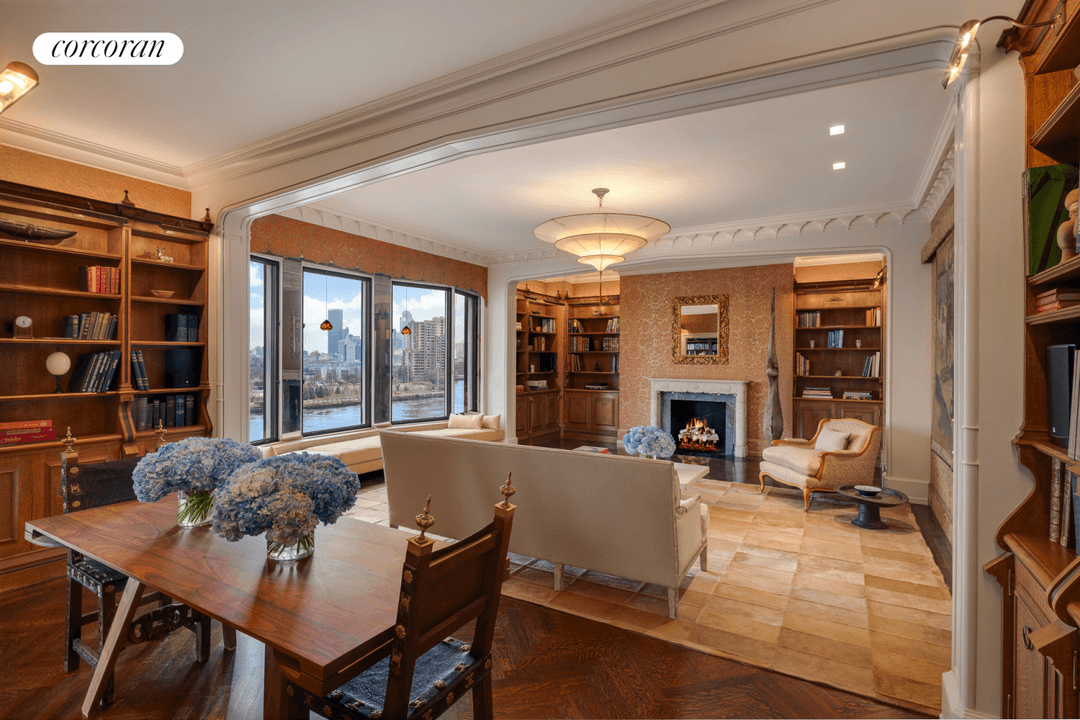 Perfectly perched on the 8th and 9th floors of 1 East End Avenue, this sun flooded, grand eleven into ten room prewar duplex has sweeping river views and has been ...