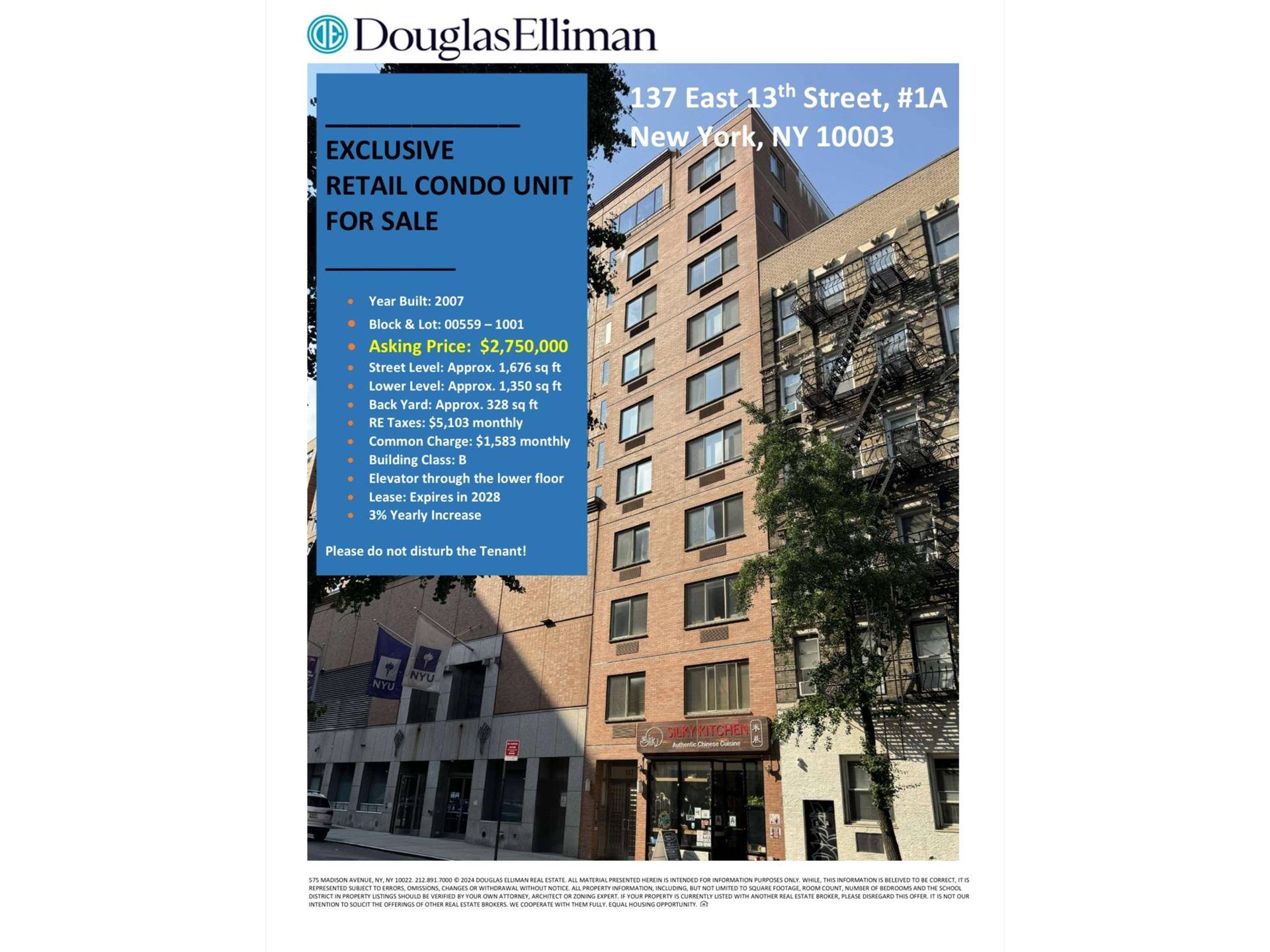 137 East 13th Street, 1A, New York, NY 10003combines the Energy of Union Square with the Spirit of the East Village, along with Heavy Daytime amp ; Nighttime Foot Traffic.