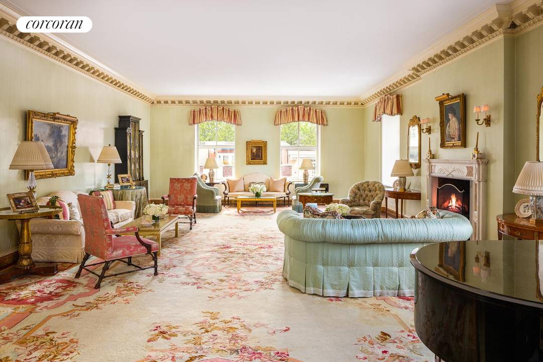 Perfectly situated in Rosario Candela's most coveted building, 740 Park Avenue, this palatial sixteen into fourteen room southwest corner duplex is a true architectural masterpiece.