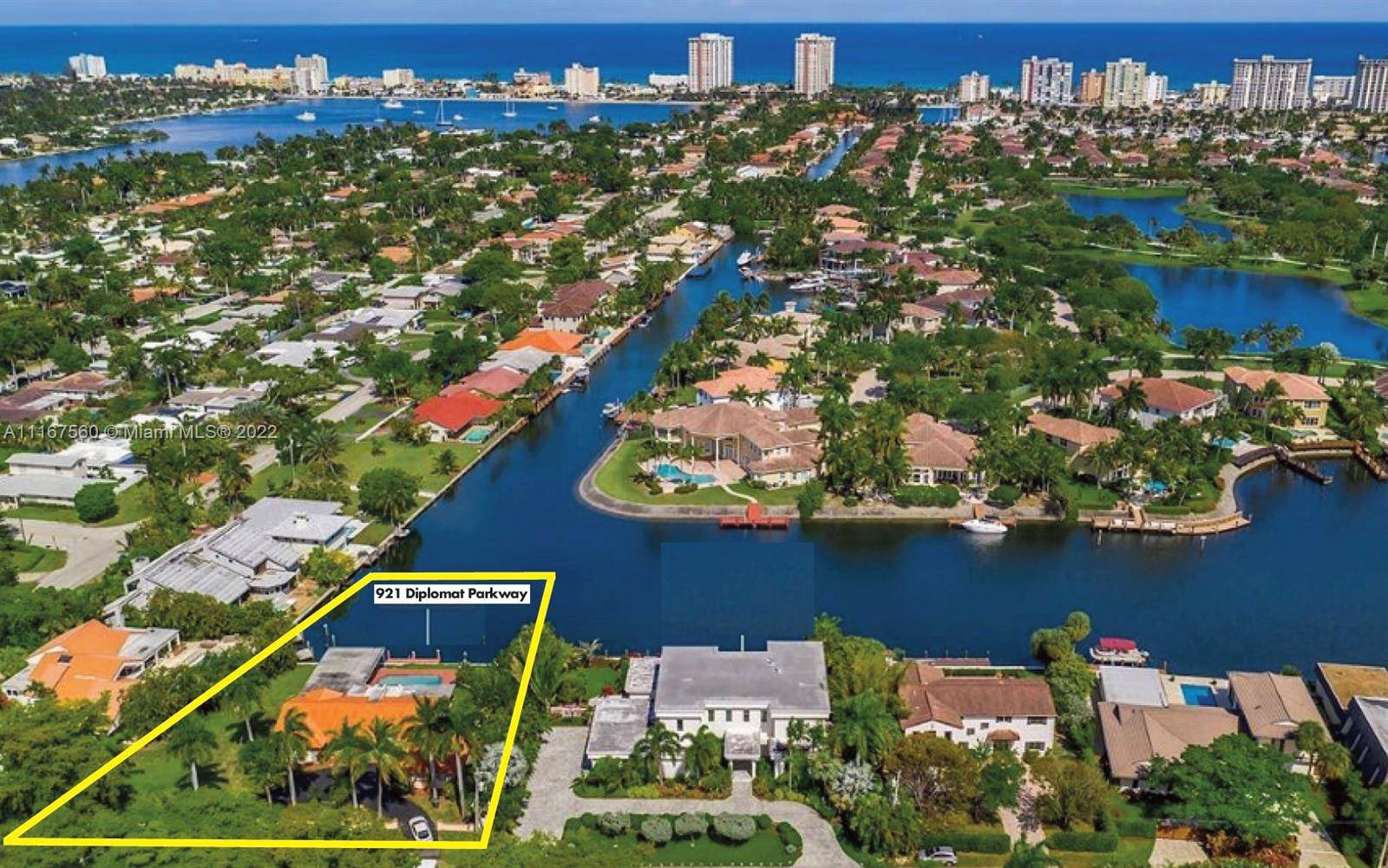 Spectacular waterfront 19, 431 SF lot on prestigious DiplomatParkway with 115FT of water frontage.