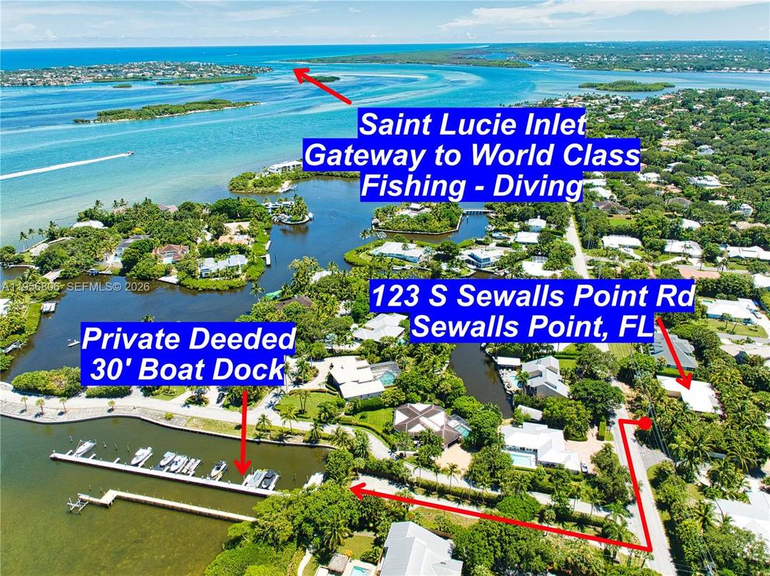 BEAUTIFUL CBS BLOCK 3BR 2BA 2CG HOME with a PRIVATE DEEDED 30 FOOT DOCK located in Prestigious Palm Row Sewalls Point, FL.