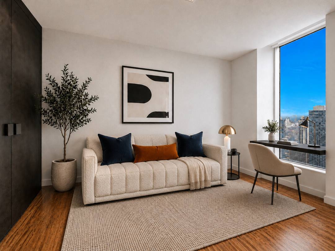 Spectacular Central Park and cityscape views define this meticulously renovated 2 bedroom, 2 bathroom residence on the 38th floor of Fifth Avenue's iconic Olympic Tower.