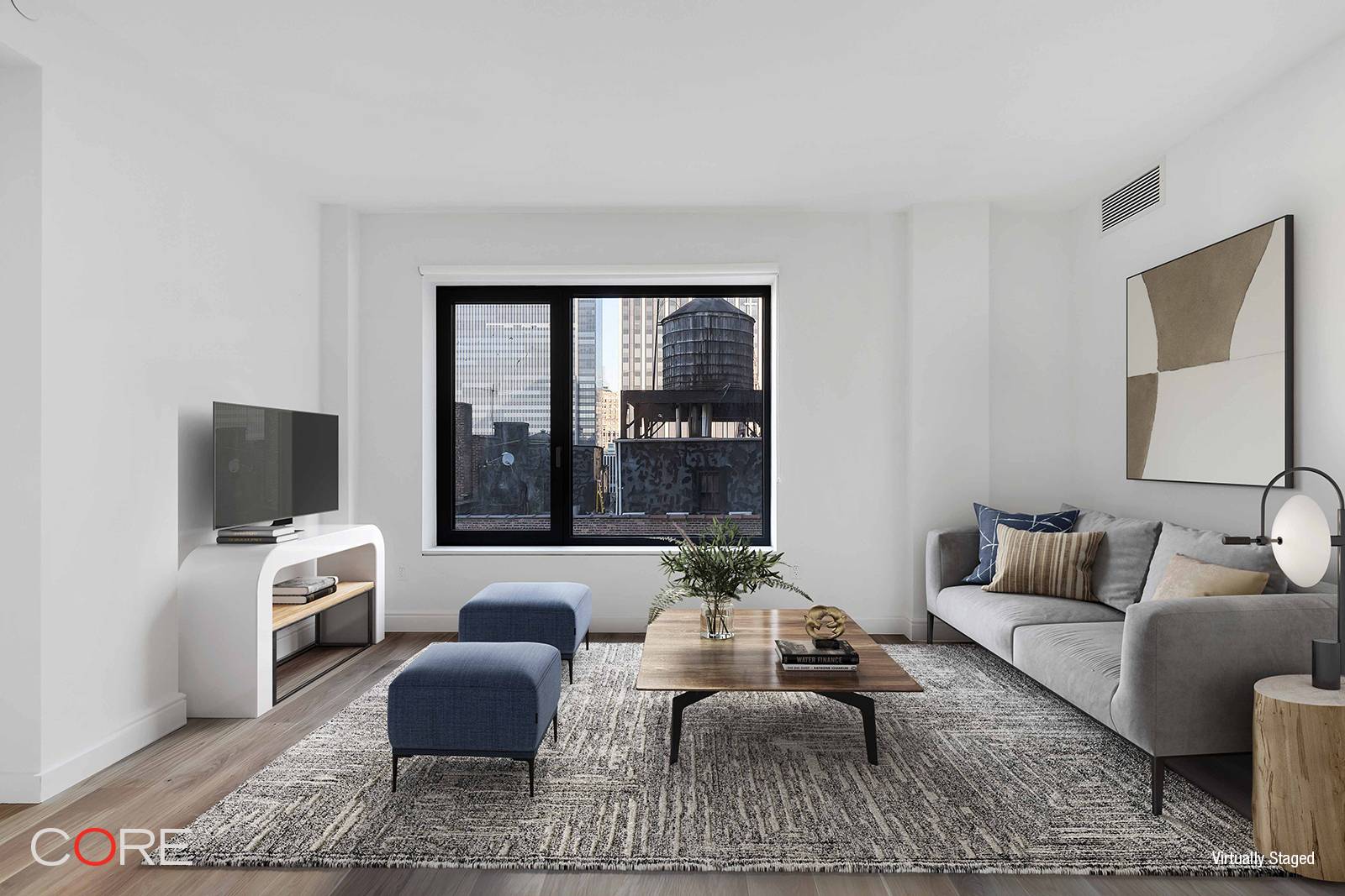 Residence 16B is a bright and airy one bedroom home that features seven inch wide European oak plank flooring throughout, and oversized windows providing natural sunlight and views of Hudson ...