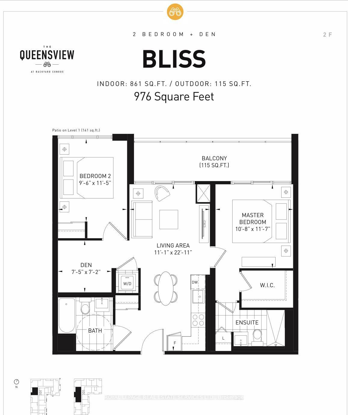 Bliss Model 2 Bed Den, 2 Bath, 1 private parking, 1 exclusive locker, 976 Sq.