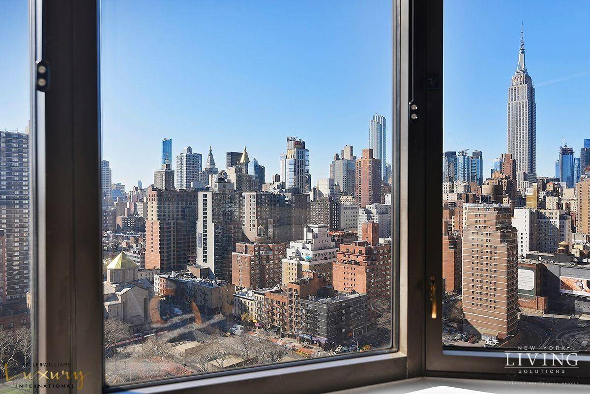 Tenants in place, 48 Hours minimum notice to show, Empire State Building Views Sun Drenched 1 Bedroom with Home Office amp ; Private BalconyThis expansive south facing residence offers a ...