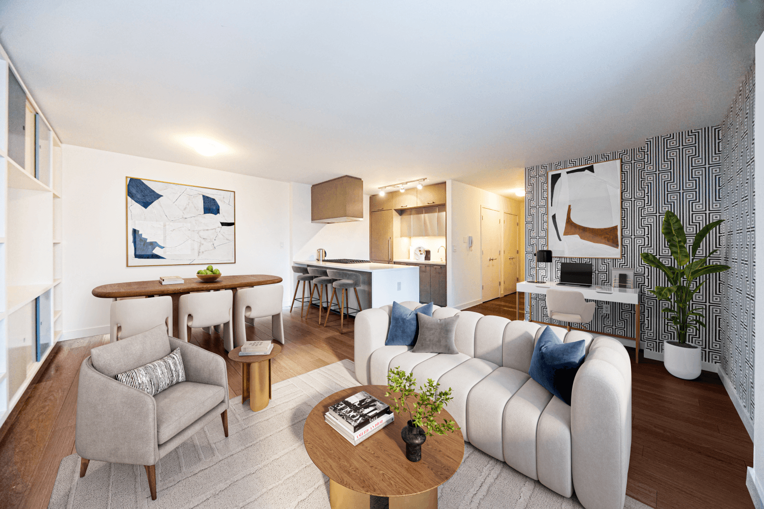 This attractive residence boasts a spacious layout that distinguishes itself from the typical one bedroom setup, offering a pleasing sense of separation between the living room and bedroom.