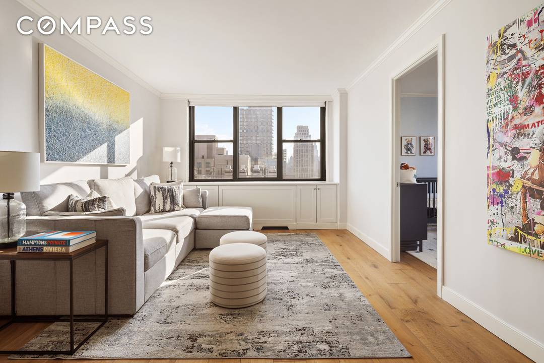 Gut renovated high floor corner two bedroom with spectacular open city views to Midtown at the full service Corniche on the Upper East Side.