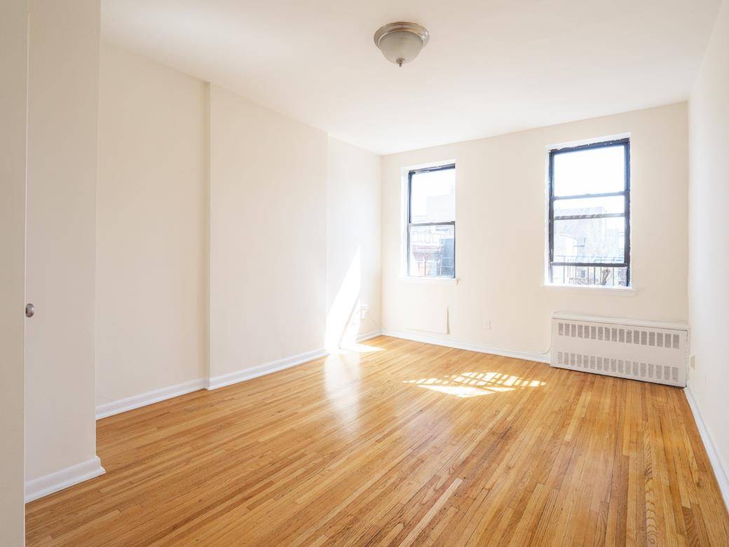 Oversized Bright Quiet Rent Stabilized One BedroomWindowed kitchen with tons of cabinetry and full sized appliancesKing sized bedroom with a large newly customized closetHuge living room with a large closetLiving ...