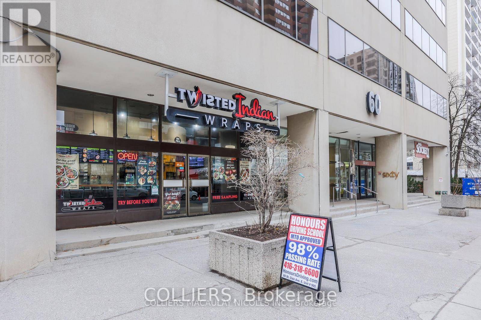 Compact 732 SF unit with existing restaurant improvements in place, offering a turnkey setup for food operators.
