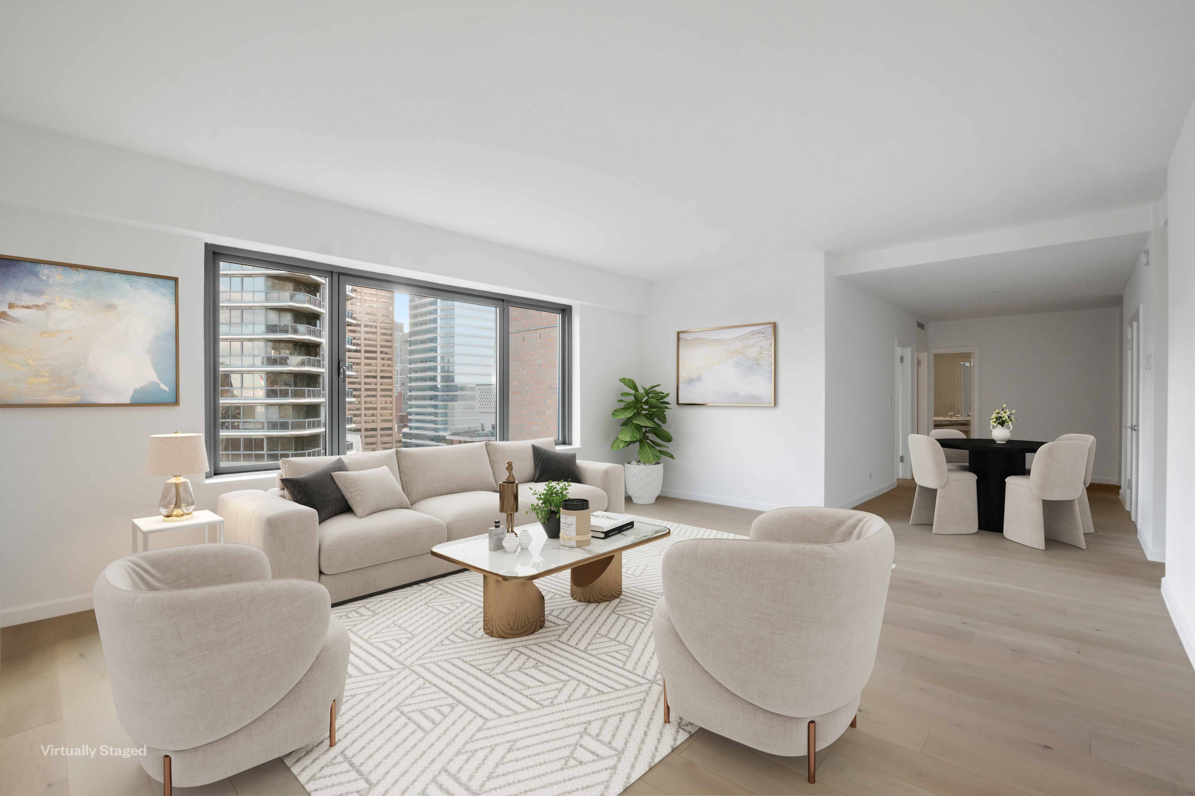 Bright and Sunny ! This corner 1, 745 sf three bedroom, two bathroom with powder room features modern and elegant interiors by renowned Messana O'Rorke including approximately 9' ceilings and ...