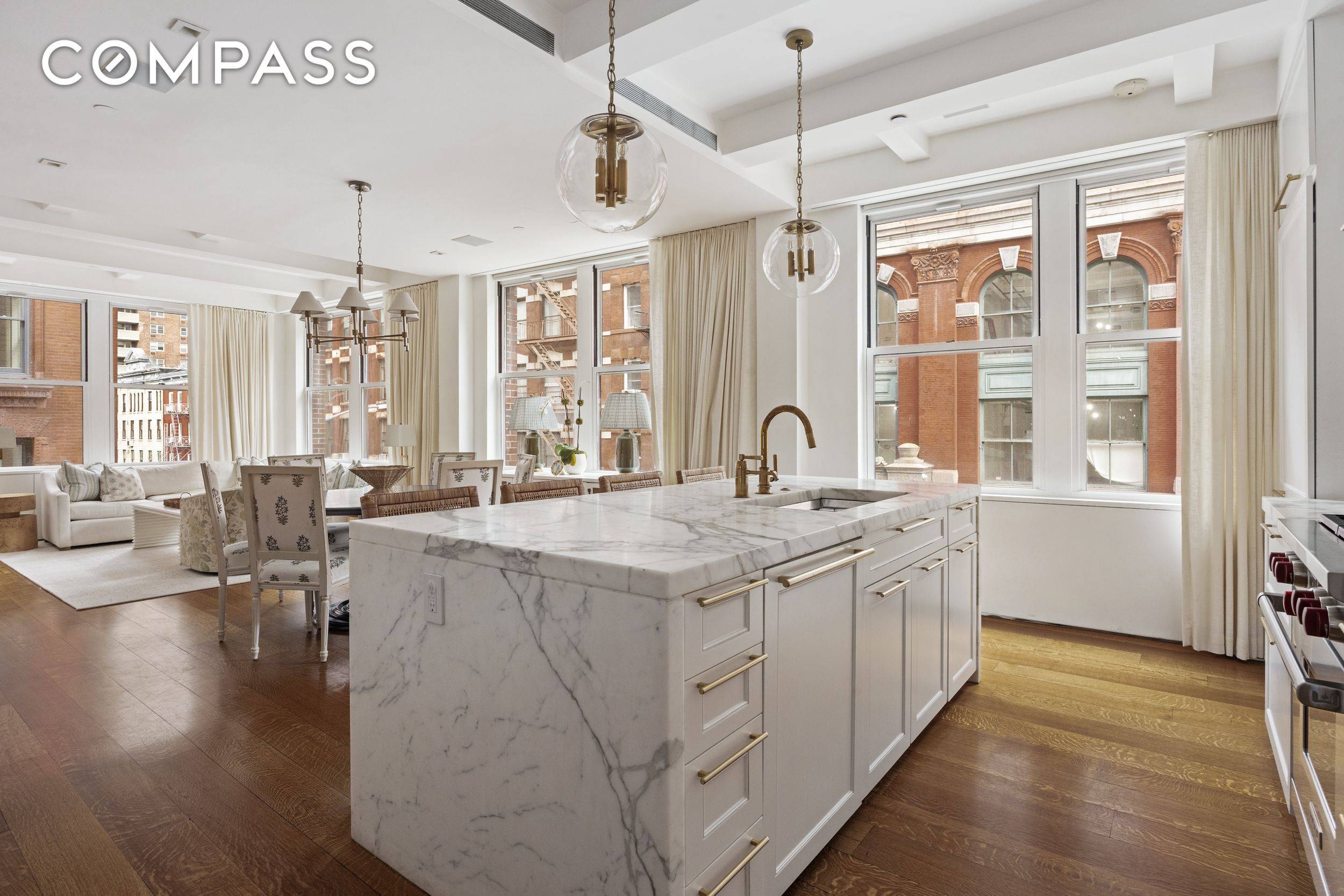 Set in a boutique condominium on an iconic cobblestone Tribeca block, this full floor three bedroom, two bathroom loft offers spacious proportions, thoughtful updates, and abundant natural light.