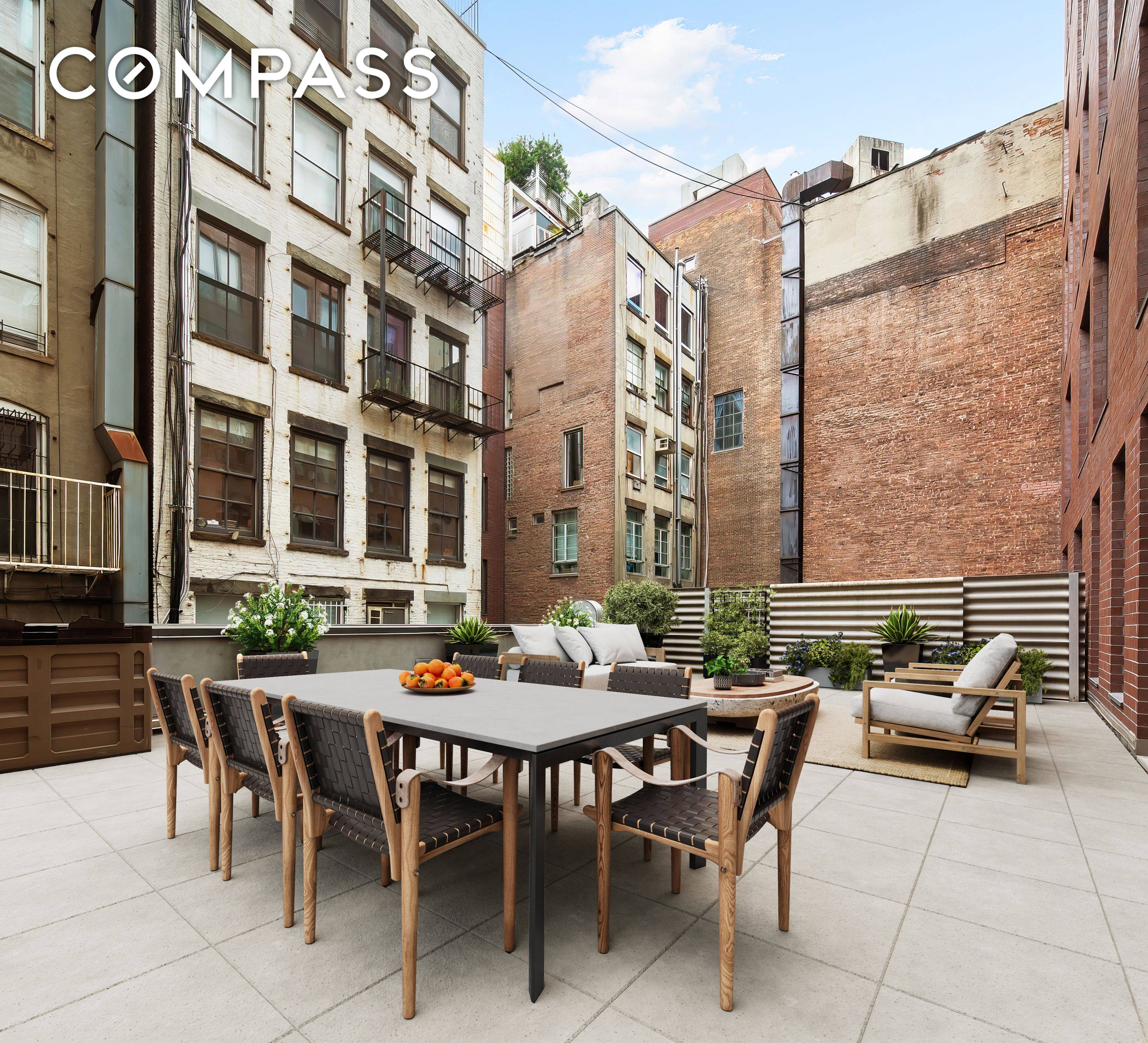 With a split two bedroom layout and an enormous, 1, 016 square foot terrace, Residence 2E at 210 Lafayette Street is a unique offering in Soho.