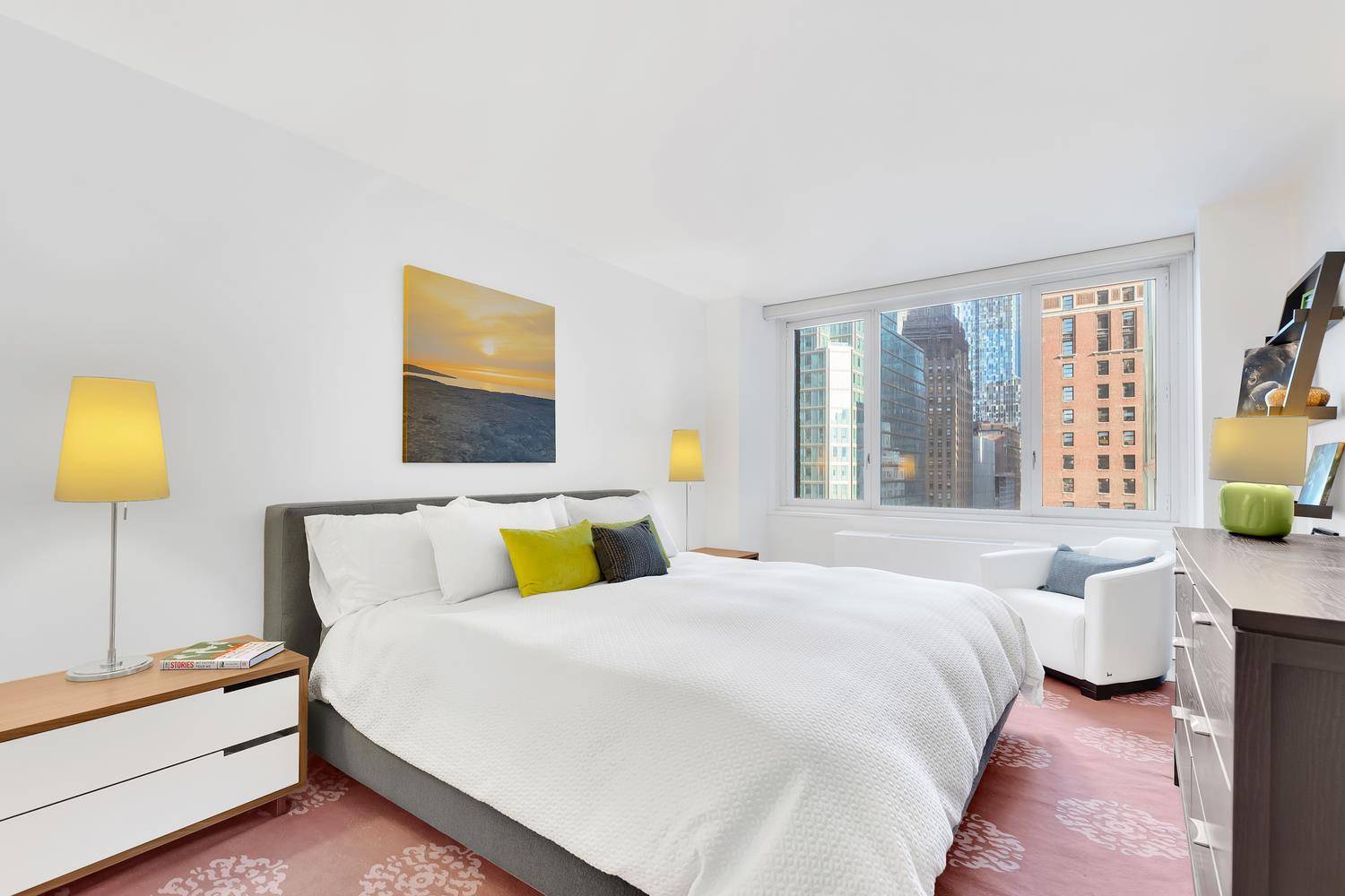 Delivered UNFURNISHED, this corner one bedroom is ALL WINDOWS with north and east exposures.