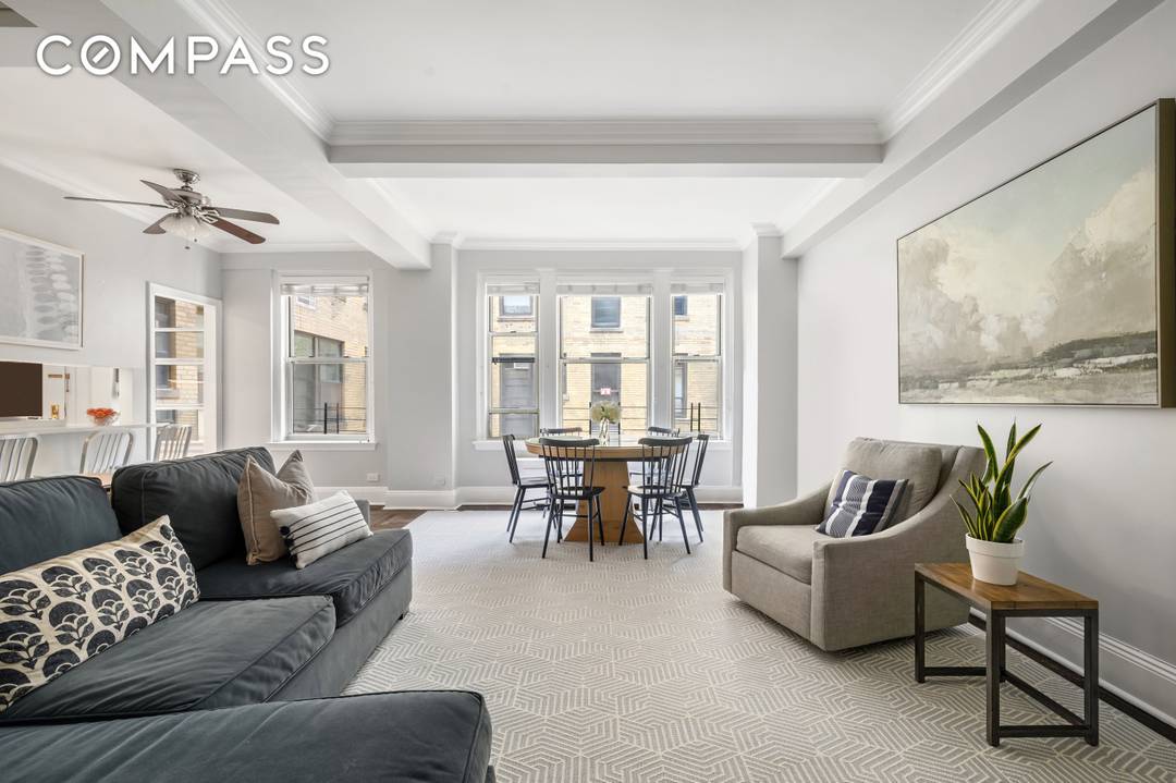 Just Listed ! Located in one of the most sought after co ops on the Upper West Side, this elegant two bedroom, two bathroom home is sunny and quiet.