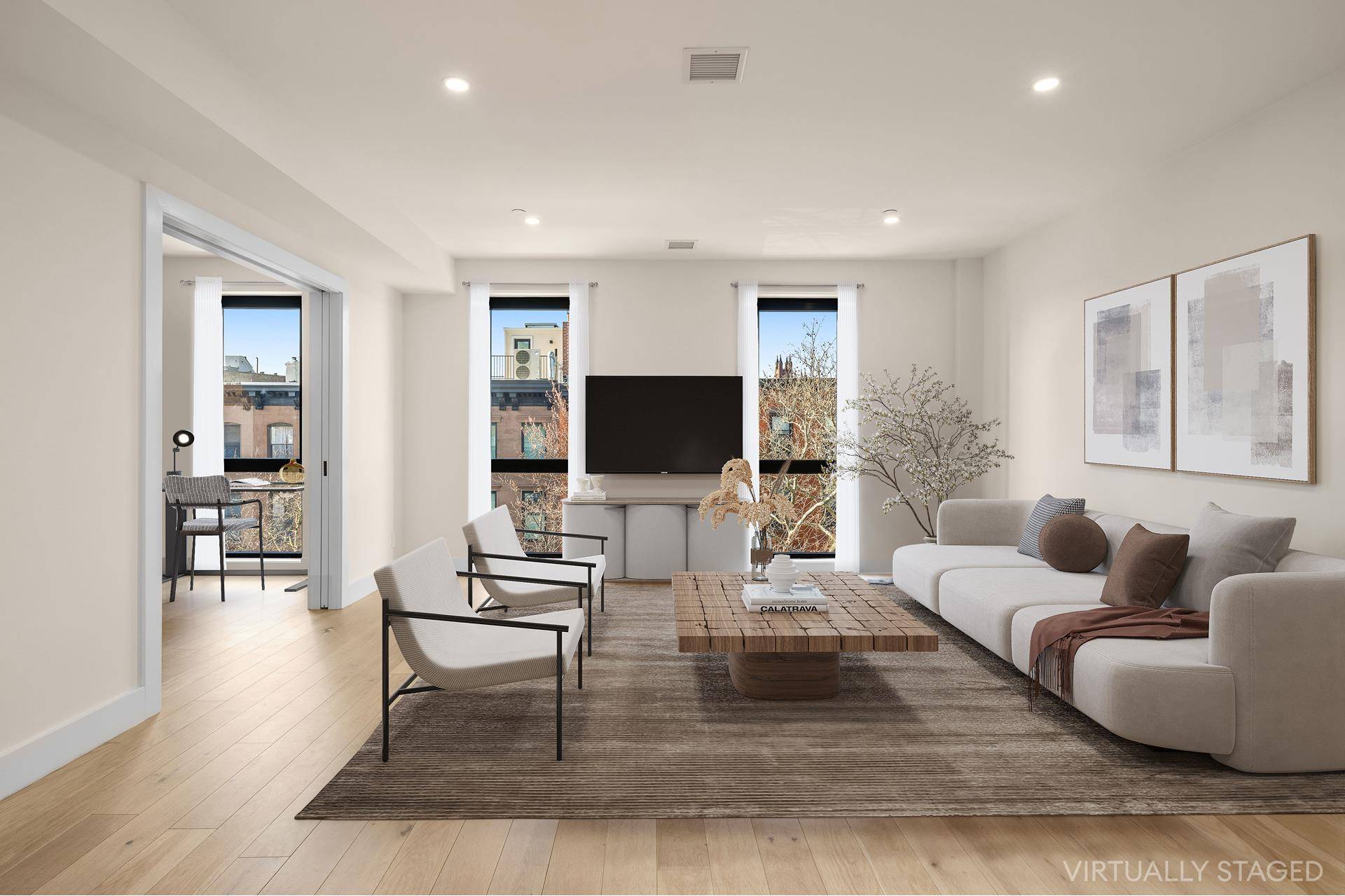 Designer interiors and an enormous private roof deck await in this radiant three bedroom, two bathroom condo located on one of Cobble Hill's most serene tree lined blocks.