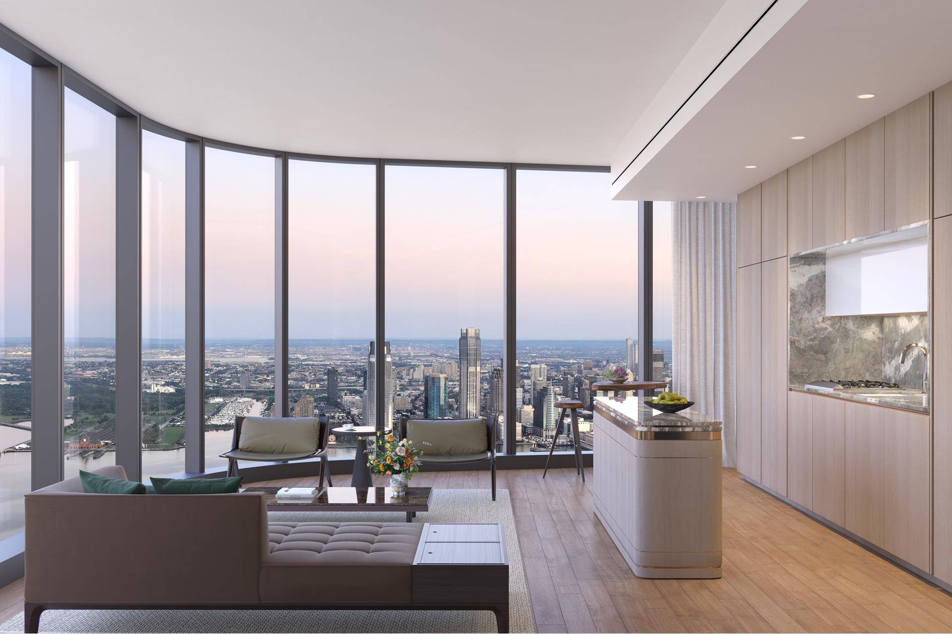 Introducing Residence 36C at The Greenwich by Rafael Vi oly, an inviting two bedroom, two and a half bathroom, showcasing southern and western exposures with panoramic views.
