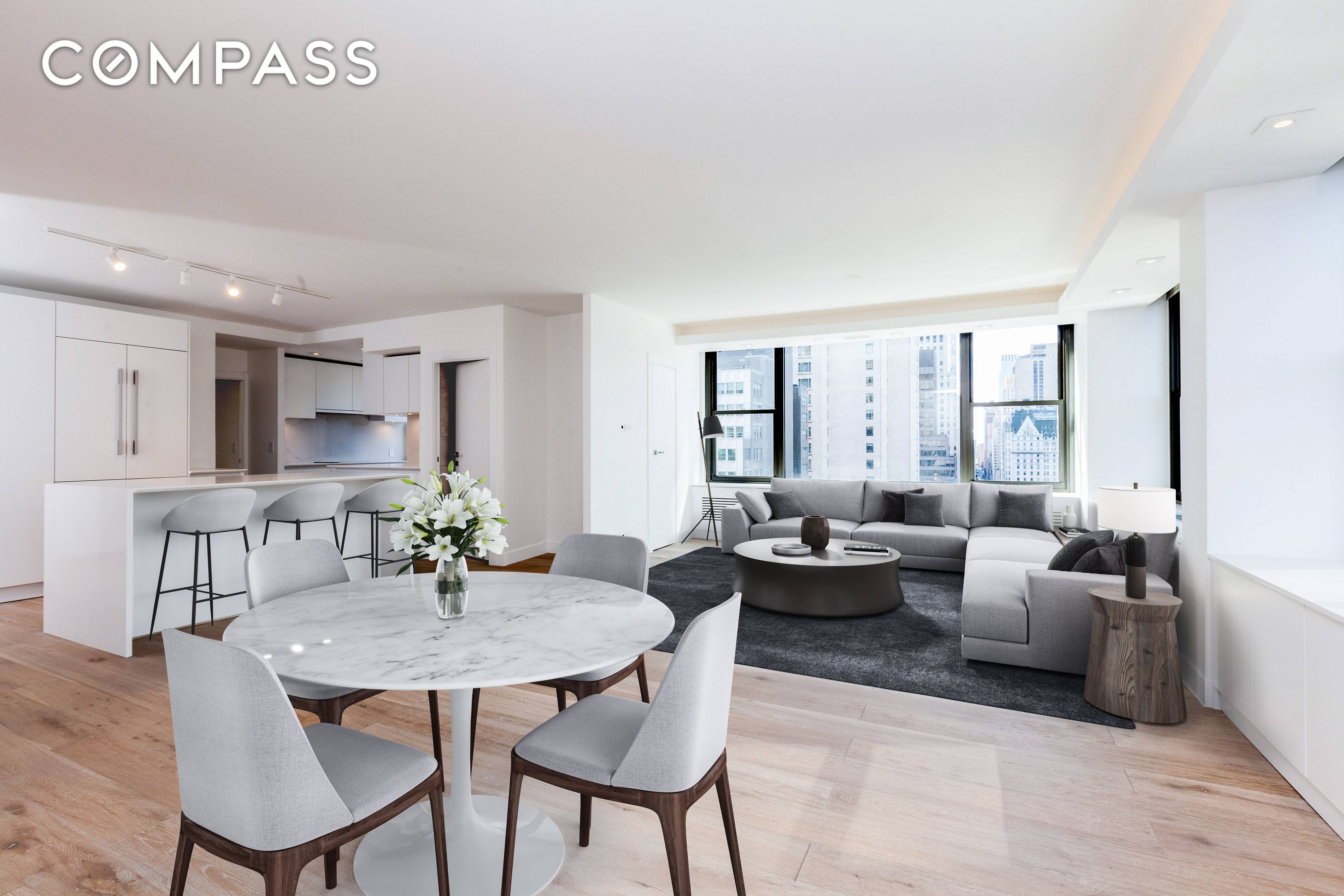 Sky high spacious convertible four bedroom residence at the coveted Galleria with breathtaking view of the Midtown skyline.