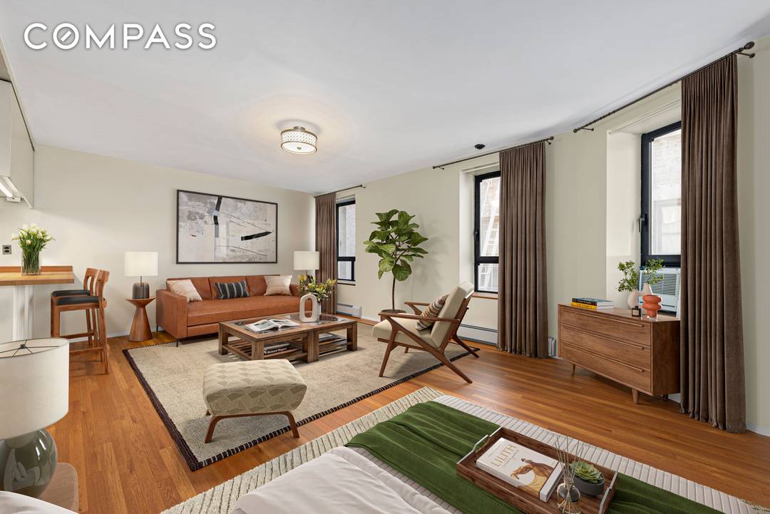 Find your new home in this very spacious, quiet, South facing alcove studio convertible one bedroom, located in a full service CONDO doorman building.