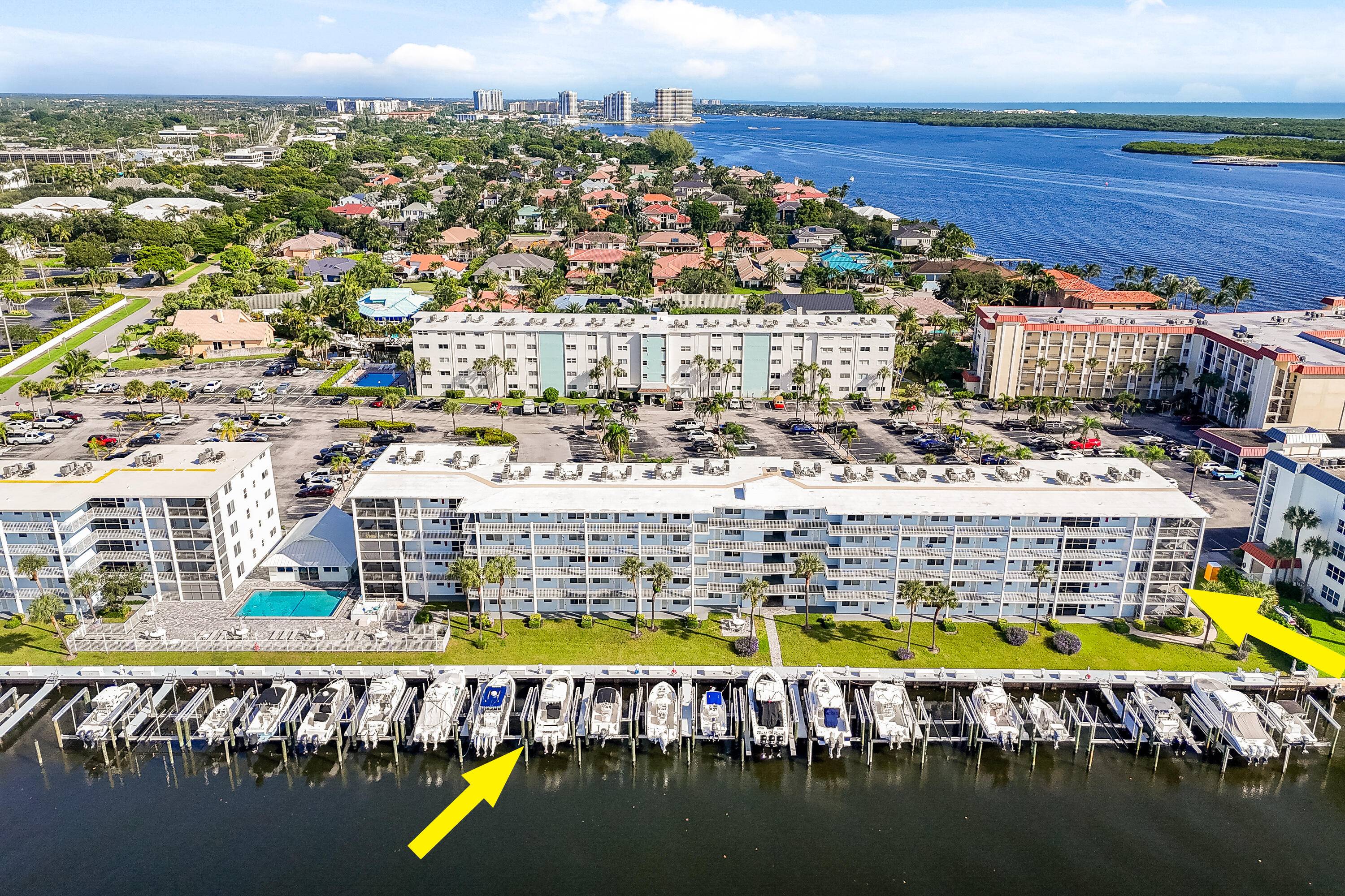 Rarely available ! 2 bedroom 2 bathroom end unit condo with a 40 x 16 private deeded dock complete with a 24, 000 lb lift, max beam 11'10'' !