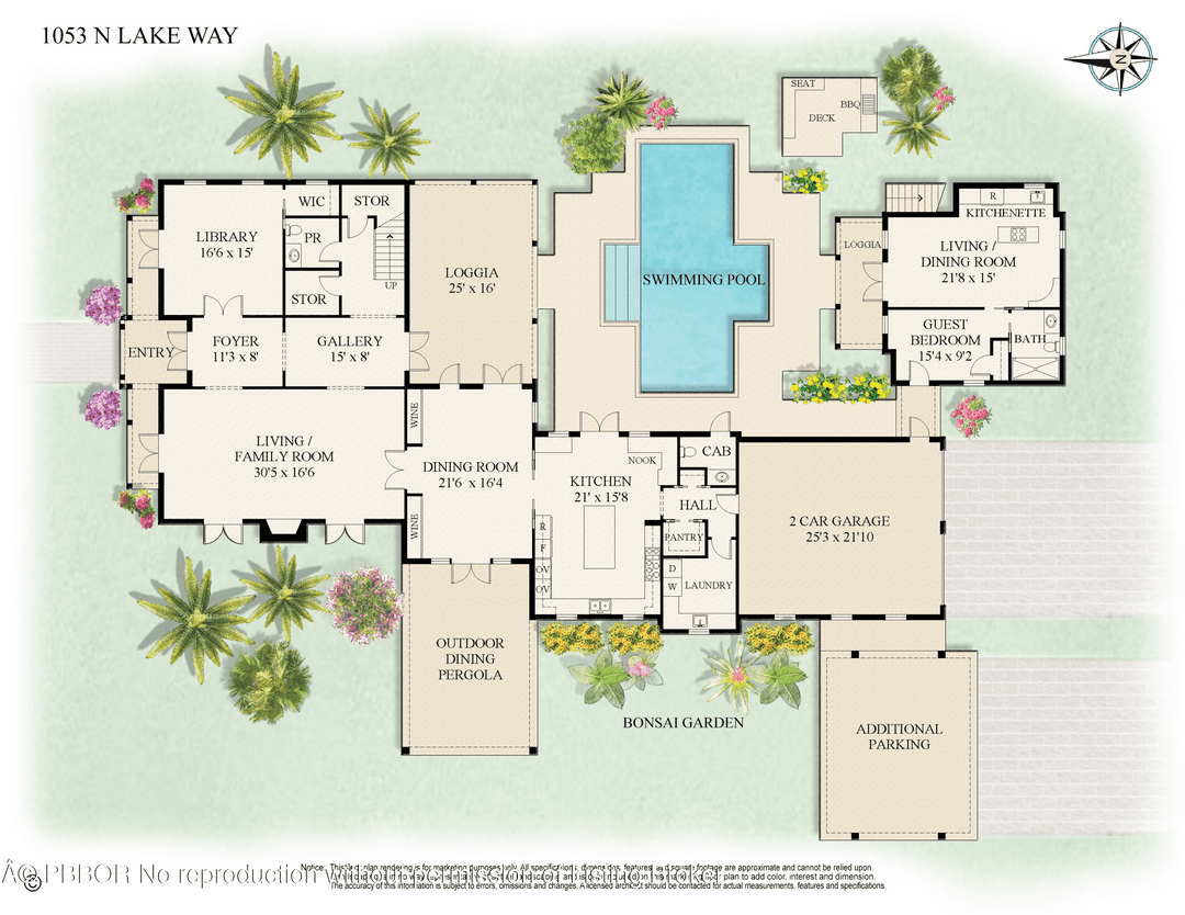 Welcome to 1053 N Lake Way, a stunning 5 bedroom plus office North End Estate with two structures main house and guest house all situated on an oversized lot on ...
