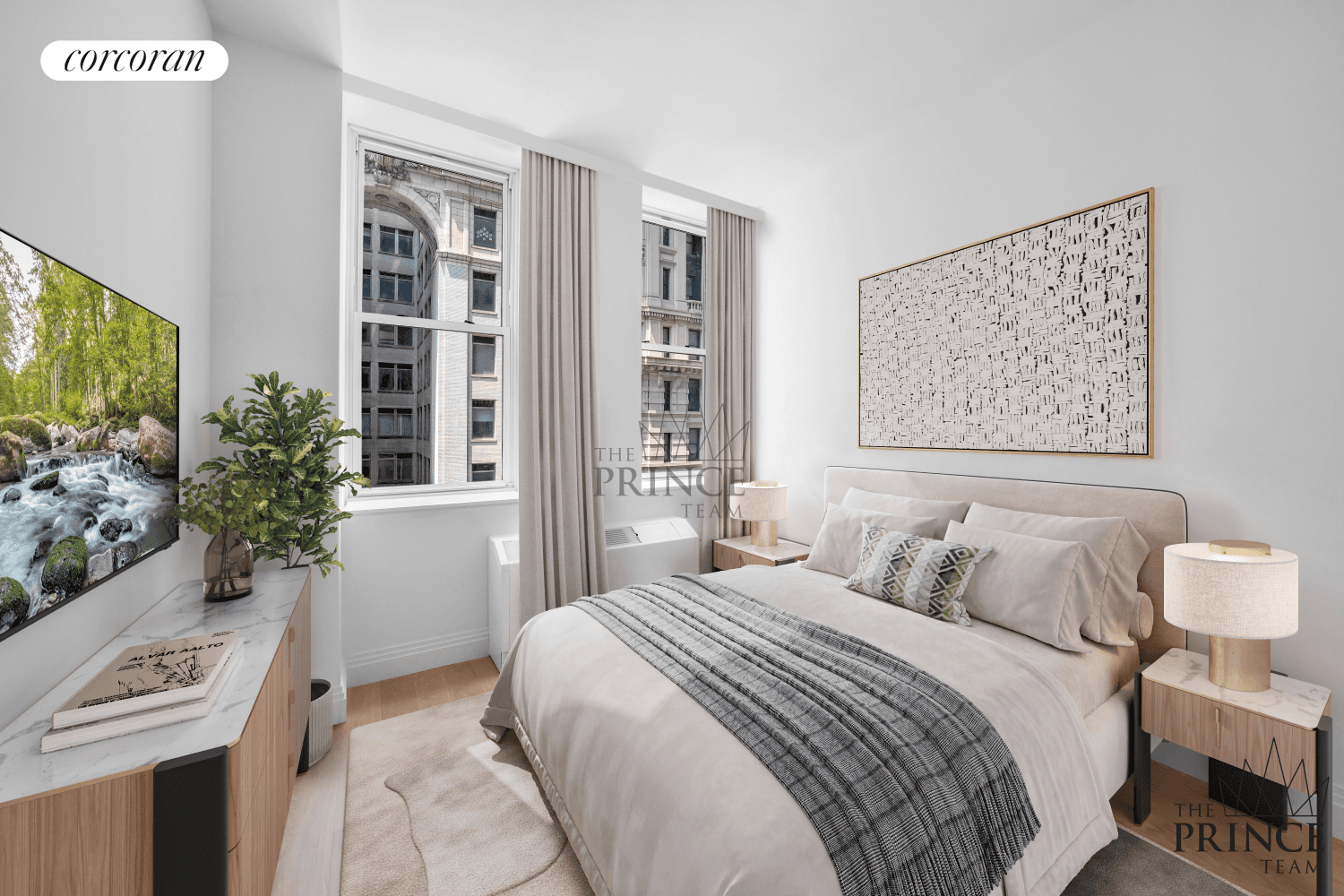 This spacious one 1 bedroom, one 1 bathroom features ceilings over 10', wide plank French Oak hardwood floors, and stunning Western views.