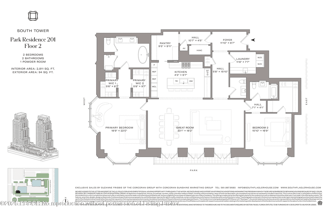 Residence 201 at South Flagler House is a beautifully appointed 2BR, 2.