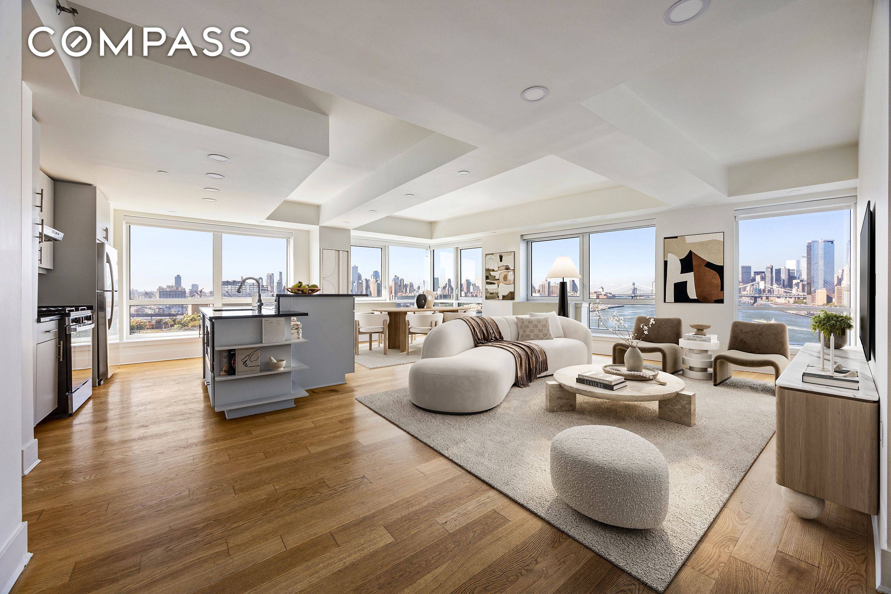 Welcome to Residence 17A at Schaefer Landing North a stunning, sun drenched corner apartment offering rare, unobstructed panoramic views of the East River, three iconic bridges, and the Manhattan and ...