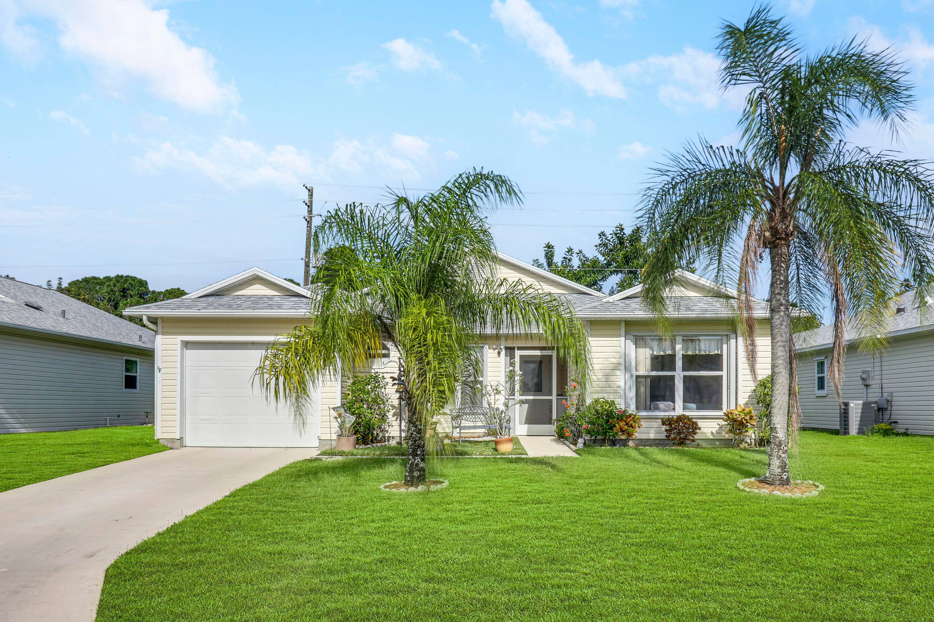 Welcome to this charming 2 BR, 2 bath home with a 1 car gar in the active 55 man gated community of Palm Grove.
