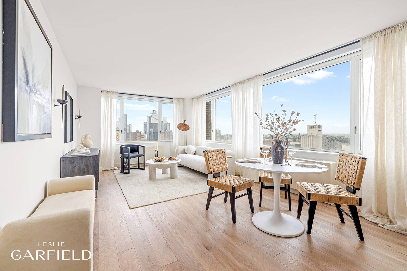 High on the 43rd floor of The Sheffield, Residence 43B is a bright, contemporary two bedroom, two bath corner home with sweeping southern and western views of the Hudson River, ...