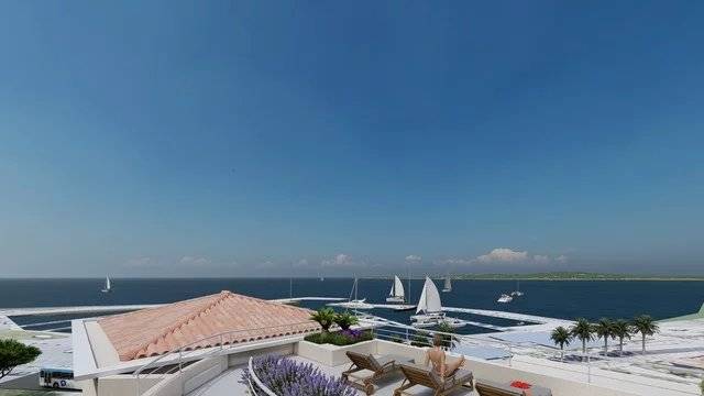 Cannes: sea and harbor view for this beautiful triplex located by the sea with private heated swiming pool and terraces.