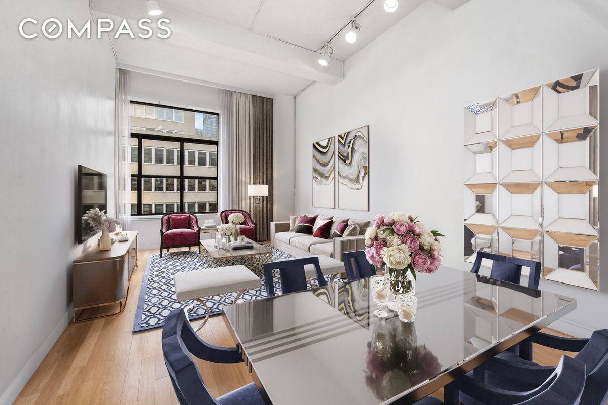 Light filled studio apartment with soaring ceilings, sleeping loft, and loads of storage space.