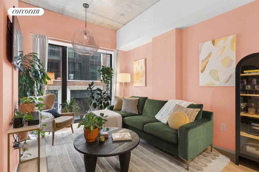 Welcome to Residence 4G at 98 Front Street a bright, modern two bedroom, two bathroom condominium with private parking in the heart of DUMBO.